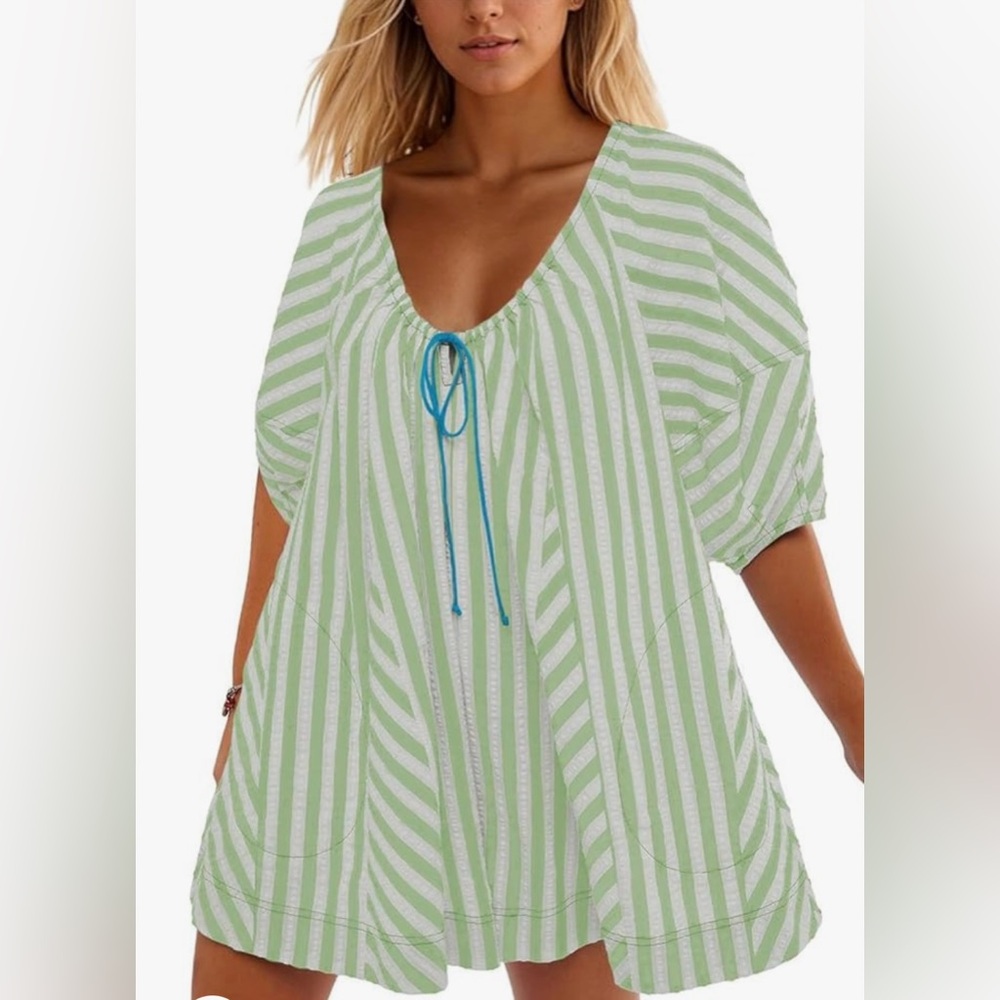 Striped puff sleeve romper